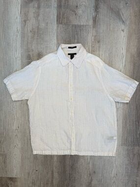 Claiborne 100% Linen Mens Off White Short-Sleeve Button-Down Shirt Size L Beach